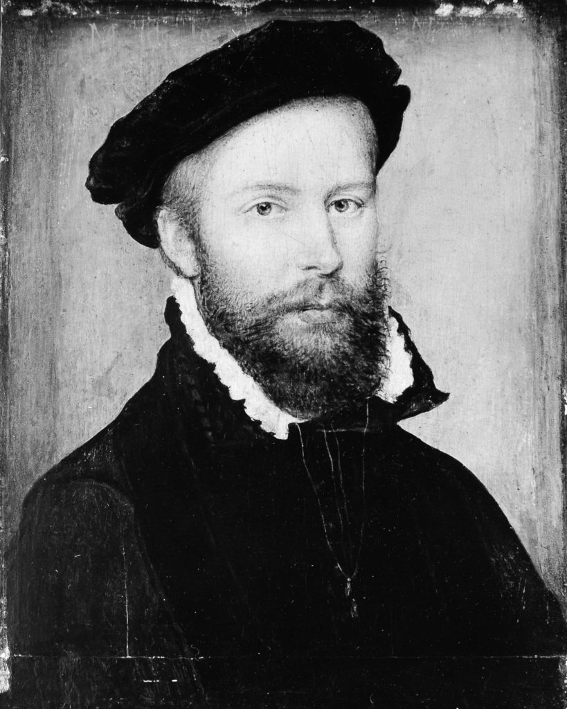Portrait of a young man with mustache and beard, with a lace collar.